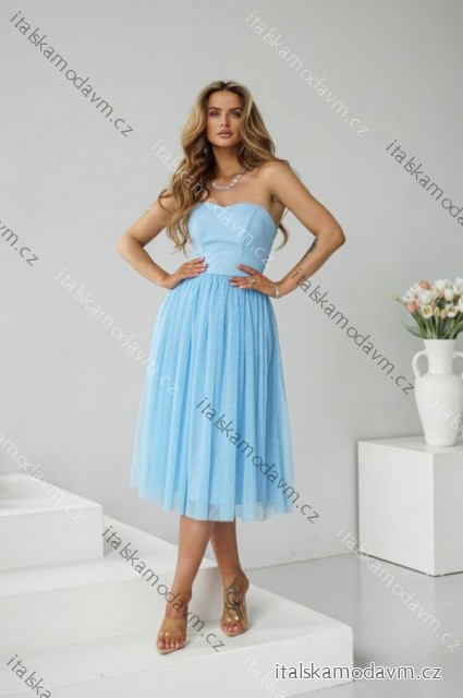 Šaty carmen spoločenské trblietavé dámske (34-42) POLSKÁ MÓDA PMLWD25GAJA modrá 40