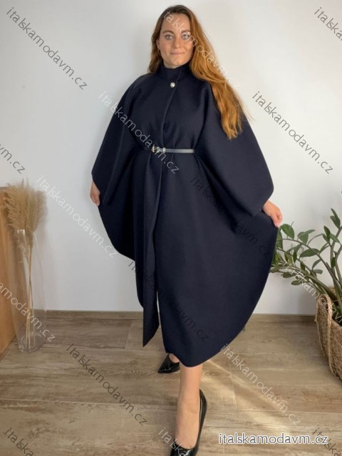 Kabát pončo dlouhý dámský nadrozměr  STELA  (48/50/52/54) ITALSKÁ MÓDA IMD25208/DU 48/50/52/54 tmavě modrá