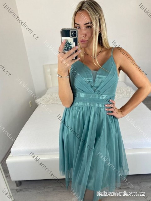 Šaty společenské na ramínka tylové dámské (XS/S/M/L ONE SIZE) ITALSKá MóDA IMC23498/DUR světle zelená