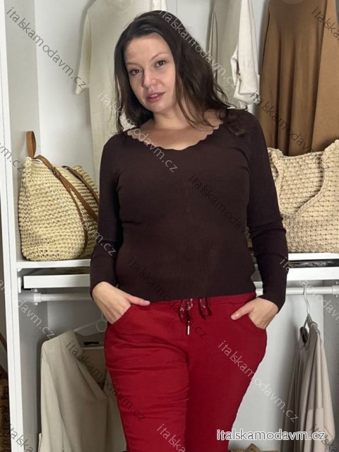 Sveter úpletový tenký dlhý rukáv dámsky  FREA (S/M/L ONE SIZE) TALIANSKA MÓDA IMD25150/DR tmavo hnedá S/M/L
