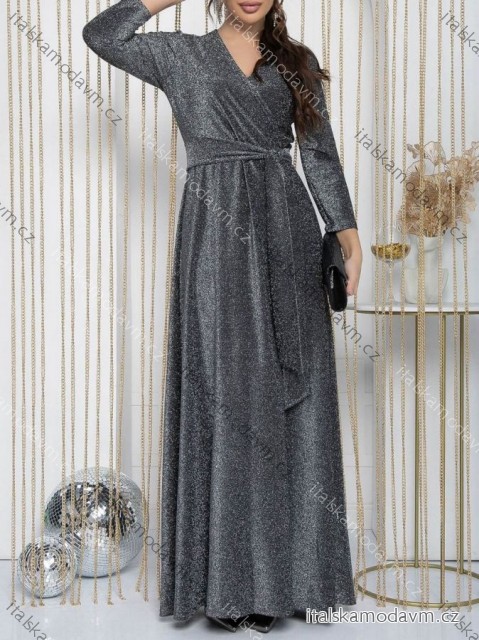 Šaty dlhé elegantné trblietavé dlhý rukáv dámske (S/M/L ONE SIZE) TALIANSKA MÓDA IMD25155