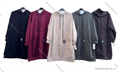 Šaty mikinové s kapucňou maslové dlhý rukáv dámske nadrozmer (48/50/52 ONE SIZE) TALIANSKA MÓDA IMD25165