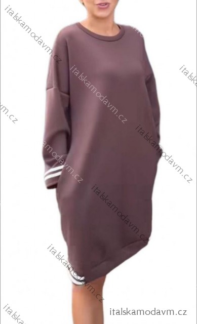 Šaty mikinové dlhý rukáv dámske nadrozmer (48/50/52 ONE SIZE) TALIANSKA MÓDA IMD25174