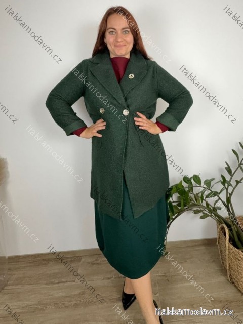Kabát flaušový baránkový dlhý rukáv dámsky nadrozmer (44/46/48 ONE SIZE) TALIANSKA MÓDA IM4251140/DU 44/46/48 tmavo zelená