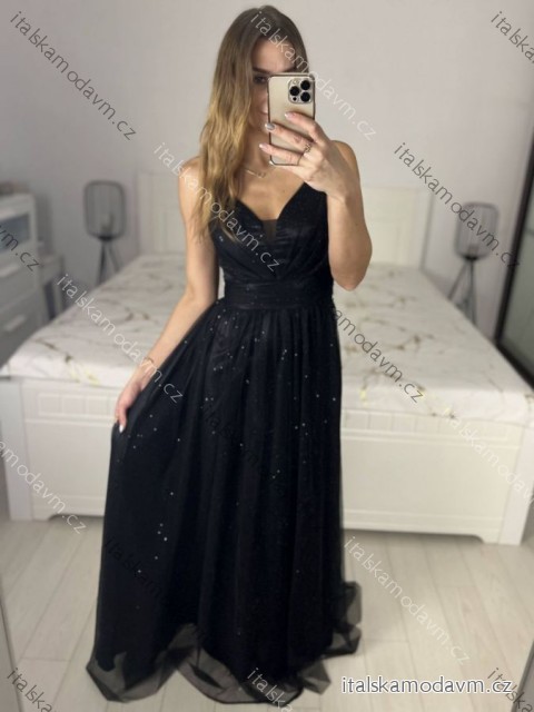 Šaty dlhé spoločenské na ramienka dámske (S/M ONE SIZE) TALIANSKA MÓDA IMC23435/DUR černá S/M/L