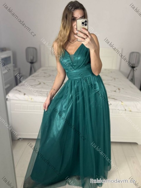 Šaty dlhé spoločenské na ramienka dámske (S/M ONE SIZE) TALIANSKA MÓDA IMC23435/DUR tmavo mintová S/M/L