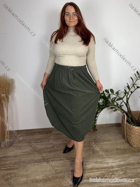 Sukňa manžestrová  dámska nadrozměr  INNA (48/50/52 ONE SIZE) TALIANSKA MÓDA IM4251143/DUR  zelená khaki
