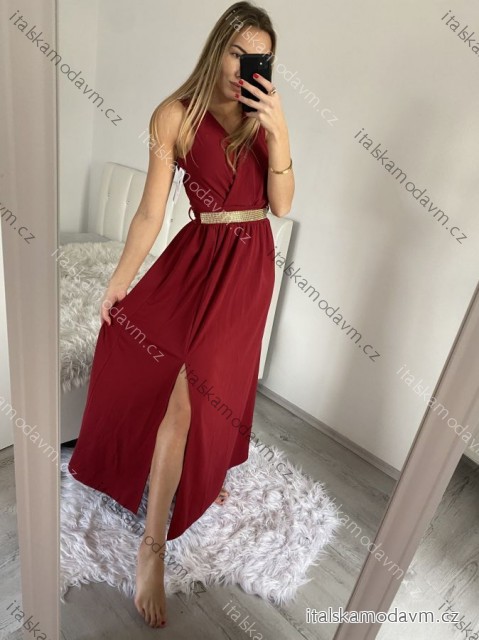 Šaty dlouhé elegantní společenské plesové na ramínka dámské (S/M ONE SIZE) ITALSKá MóDA IM3226339/DU S/M vínová