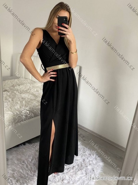 Šaty dlouhé elegantní společenské plesové na ramínka dámské (S/M ONE SIZE) ITALSKá MóDA IM3226339/DU S/M Černá