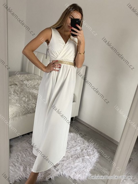 Šaty dlouhé elegantní společenské plesové na ramínka dámské (S/M ONE SIZE) ITALSKá MóDA IM3226339/DU S/M bílá