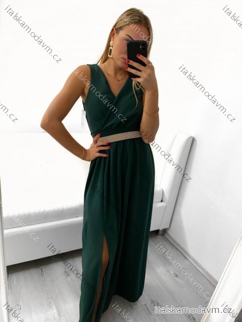 Šaty dlhé elegantné spoločenské plesové na ramienka dámske (S/M ONE SIZE) TALIANSKA MóDA IM3226339/DU zelená