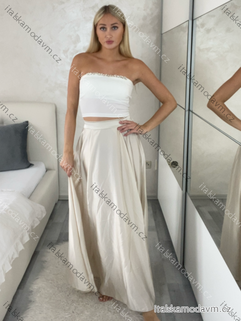 Sukně saténová dlouhá dámská (S/M ONE SIZE) ITALSKÁ MÓDA IMPVN254665/DU béžová S/M