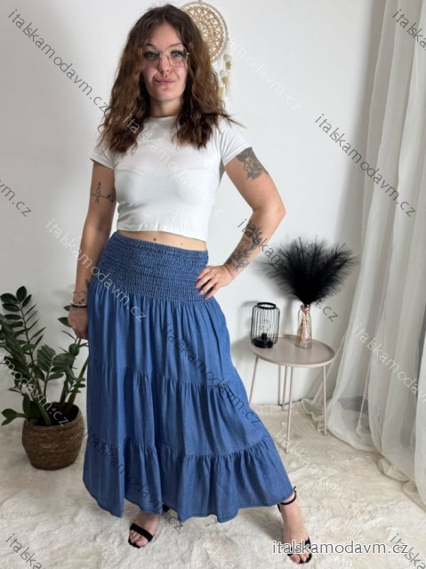 Šaty alá sukně letní žabičkované riflové dámská (S/M/L ONE SIZE) ITALSKÁ MÓDA IM721076/DU