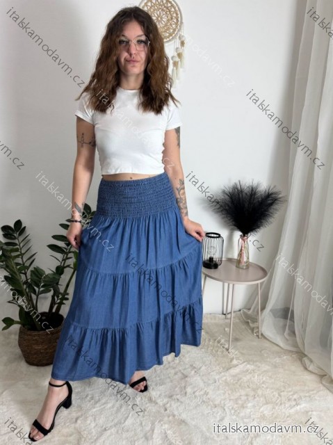 Šaty alá sukne letné žabičkování riflové dámska (S / M / L ONE SIZE) TALIANSKÁ MÓDA IM721076/DU S / M tmavo modrá