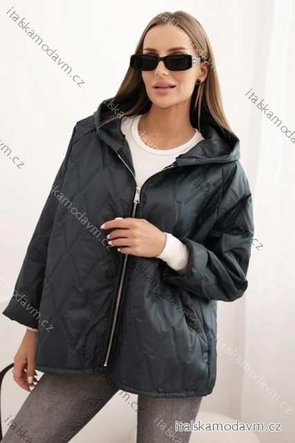 Bunda slabá šusťáková s kapucňou dlhý rukáv dámska nadrozmer (50/52/54 ONE SIZE) TALIANSKA MÓDA IMD25210