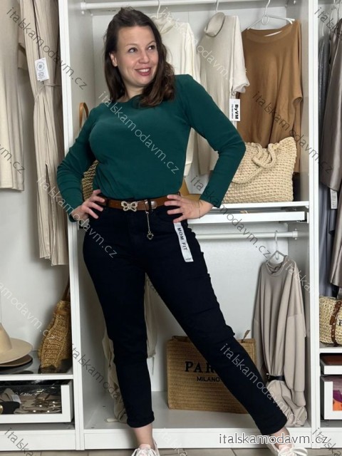 Rifle jeans s páskem  MOM FIT dámske nadrozměr (M-3XL) MOON GIRL MA525KF520-2/DU L Černá