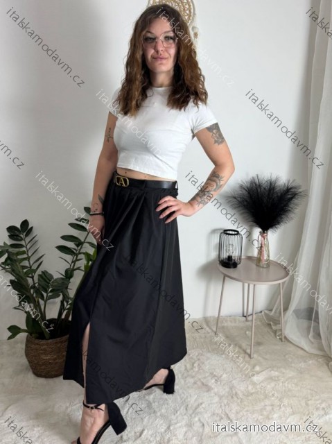 Sukně dlouhá s páskem dámská (S/M/L ONE SIZE) ITALSKÁ MÓDA IM425444/DU černá S/M/L