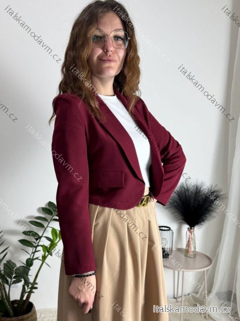 Sako zkrácené dlouhý rukáv dámske (S/M ONE SIZE) TALIANSKA MÓDA IMPDY25MDUE991858/DR vínová S/M/L