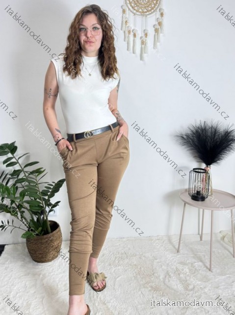 Kalhoty elegantní s páskem dámské  (S/M/L ONE SIZE) ITALSKÁ MÓDA IM425030/DUR