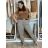 Nohavice elegantné s opaskom dámske (S/M/L ONE SIZE) TALIANSKA MÓDA IM425030/DUR  sv. hnědá S/M/L