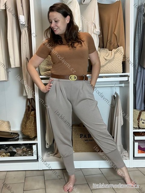 Nohavice elegantné s opaskom dámske (S/M/L ONE SIZE) TALIANSKA MÓDA IM425030/DUR  sv. hnědá S/M/L