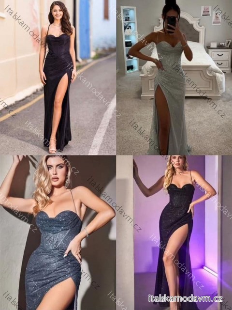 Šaty dlhé spoločenské elegantné trblietavé na ramienka dámske (XS/S/M ONE SIZE) TALIANSKA MÓDA IMM25M29899