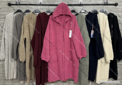 Cardigan s kapucí dlouhý rukáv dámský (S/M/L ONE SIZE) ITALSKÁ MÓDA IMPOZ25YNK-83934