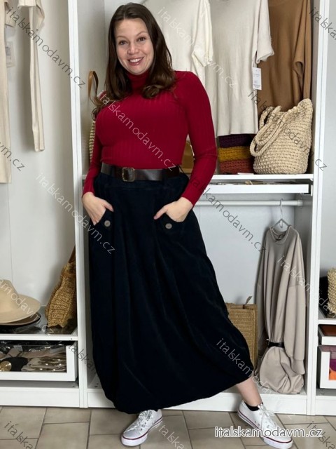 Sukňa s páskem manžestrová dámska RAMONA (S/M/L ONE SIZE) TALIANSKA MóDA IMSM251154/DU S/M/L čierna