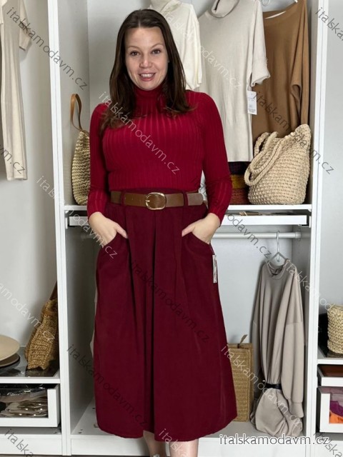 Sukňa s páskem manžestrová dámska MONA (S/M/L ONE SIZE) TALIANSKA MóDA IMSM251155/DU S/M/L vínová
