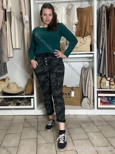 Tepláky bavlnené dámske maskáčové (S/M/L ONE SIZE) TALIANSKA MóDA IMC251116/DU S/M/L zelená khaki