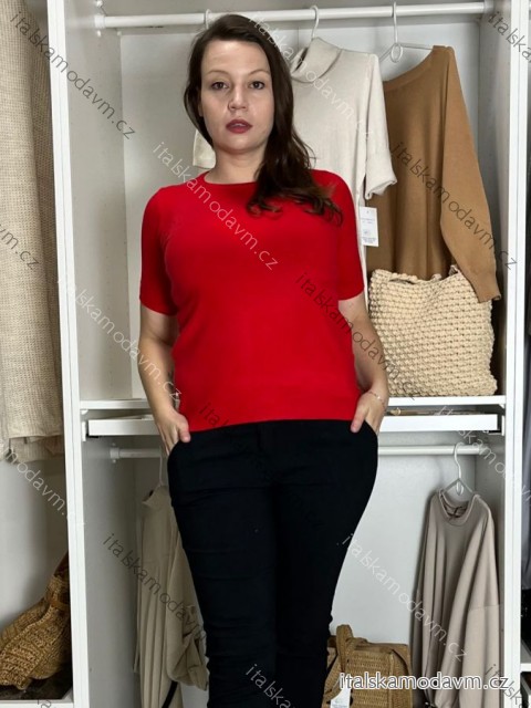 Sveter upletový tenký krátky rukáv dámske LEXI  (S/M/L ONE SIZE) TALIANSKA MÓDA IMWCP25W8505/DUR S/M/L červená