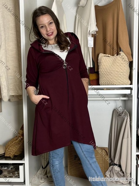Mikina kabát oversize na zip s kapucí dlouhý rukáv dámský KAILA (S/M/L ONE SIZE) ITALSKÁ MÓDA IMPLI2430059/DU