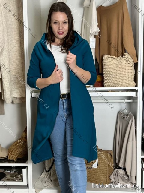 Mikina kabát oversize na zips s kapucňou dlhý rukáv dámsky KAILA  (S/M/L ONE SIZE) TALIANSKA MÓDA IMPLI2430059/DU S/M/L modrá petrolejová
