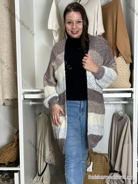 Cardigan dlhý pletený dlhý rukáv dámsky (S/M/L ONE SIZE) TALIANSKA MÓDA IMPLI2525097/DU S/M/L hnedá