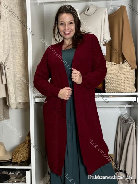 Cardigan dlhý pletený dlhý rukáv dámsky (S/M/L ONE SIZE) TALIANSKA MÓDA IMPLI258788/DU S/M/L vínová