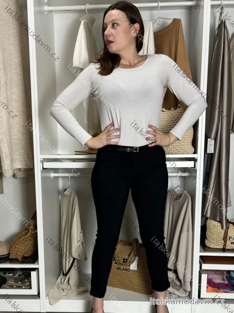 Kalhoty s páskem dlouhé dámské nadrozměr (S-2XL)  ITALSKÁ MÓDA IMPLI252825/DU 5XL čierna