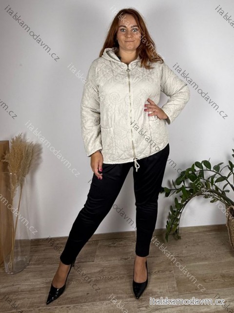 Bunda podzimní s kapucňou dlhý rukáv dámska nadrozmer EVELINA (50/52/54 ONE SIZE) TALIANSKA MÓDA IMSM251133/DU 50/52/54 béžová