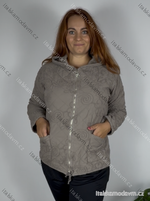 Bunda podzimní s kapucňou dlhý rukáv dámska nadrozmer EVELINA (50/52/54 ONE SIZE) TALIANSKA MÓDA IMSM251133/DU 50/52/54 tmavo béžová