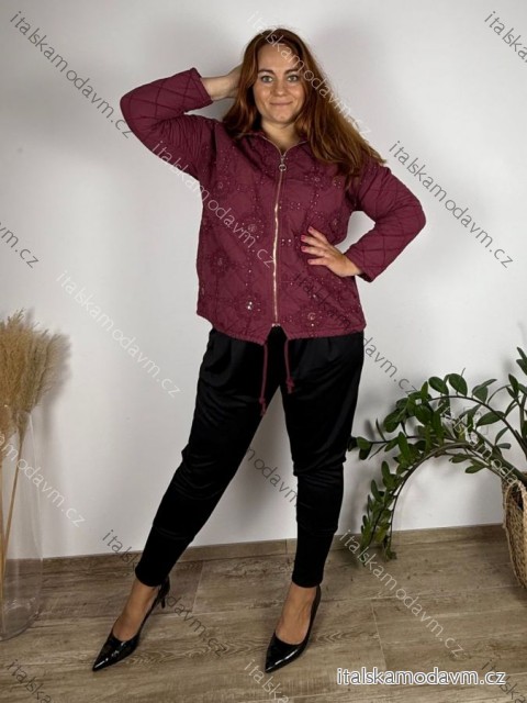 Bunda podzimní s kapucí dlouhý rukáv dámská nadrozměr ERIKA (46/48/50 ONE SIZE) ITALSKÁ MÓDA IMSM251134/DU