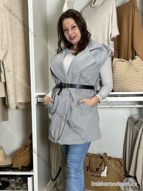 Vesta s opaskom bez rukávu dámska KLARA (M/L/XL ONE SIZE) TALIANSKA MODA IMWKA251112/DUR M/L/XL šedá