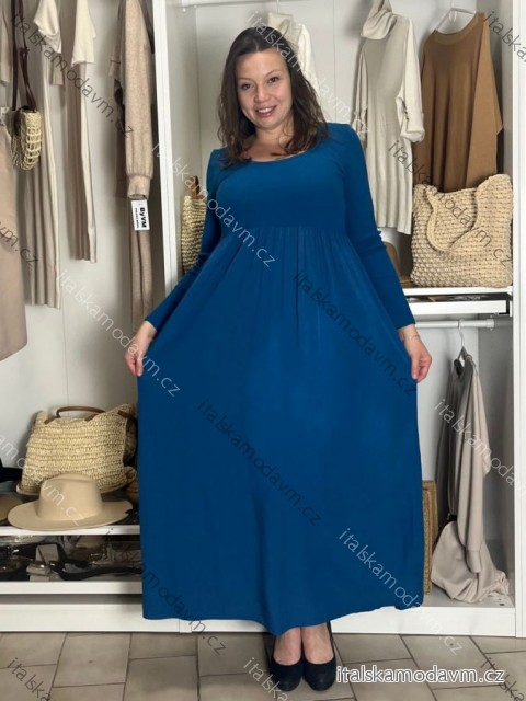 Šaty dlhé voľnočasové teplé dlhý rukáv dámske ALEX (S/M/L ONE SIZE) TALIANSKA MÓDA IM425574/DUR S/M/L modrá petrolejová