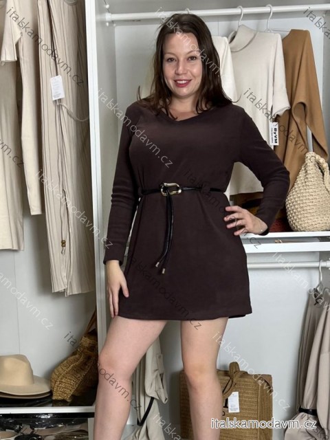 Šaty /Svetr krátke teplé s opaskom dlhý rukáv dámske KLARA (S/M/L ONE SIZE) TALIANSKA MÓDA IMD25196
