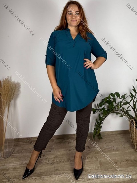 Tunika prodloužená 3/4 rukáv dámská nadrozměr (2XL/3XL/4XL ONE SIZE) TALIANSKA MóDA IM324SUMER/DUR modrá petrolejová 2XL/3XL