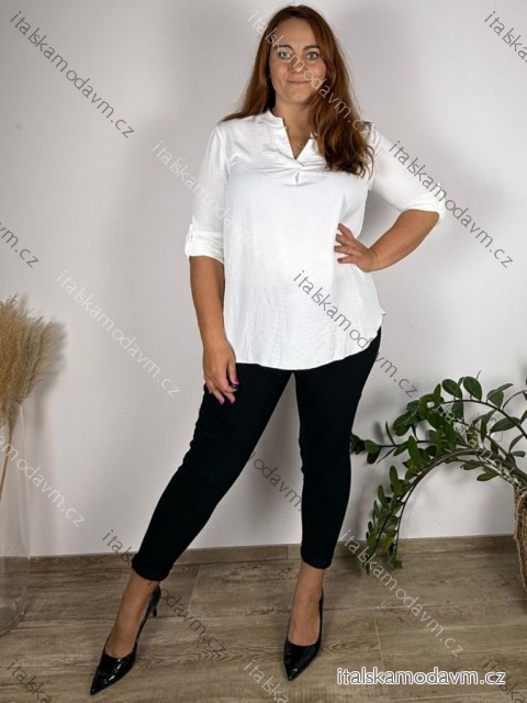 Tunika košeľová dlhý rukáv dámska nadrozmer (XL/2XL ONE SIZE) TALIANSKA MÓDA IMD221065/DUR bílá