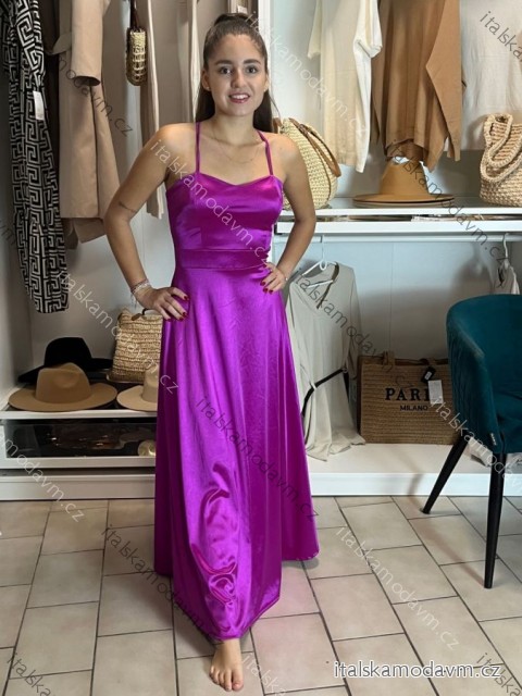 Šaty spoločenské dlhé elegantné na ramienka šnurovacie dámske ROSE (S/M ONE SIZE) TALIANSKA MODA IM323013/DUR tm. fuchsiová S/M/L