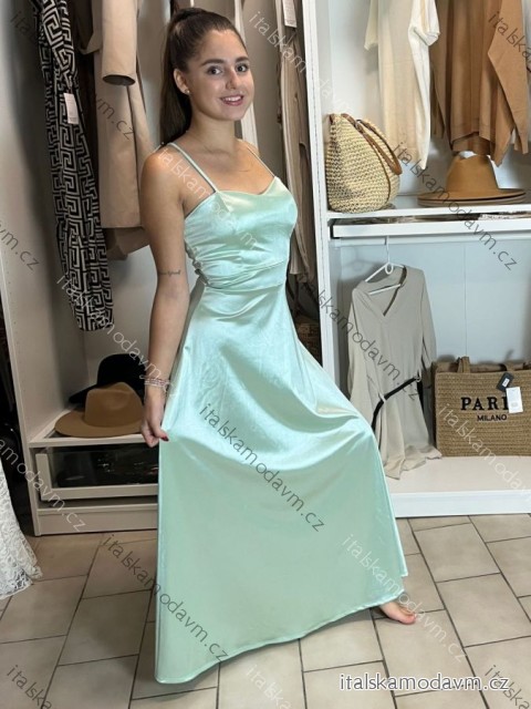 Šaty spoločenské dlhé elegantné na ramienka šnurovacie dámske ROSE (S/M ONE SIZE) TALIANSKA MODA IM323013/DUR sv. mintová S/M/L