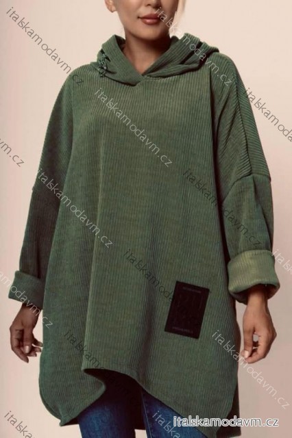 Šaty teplé mikinové s kapucňou dlhý rukáv dámske nadrozmer (54/56/58 ONE SIZE) TALIANSKA MÓDA IMD24407