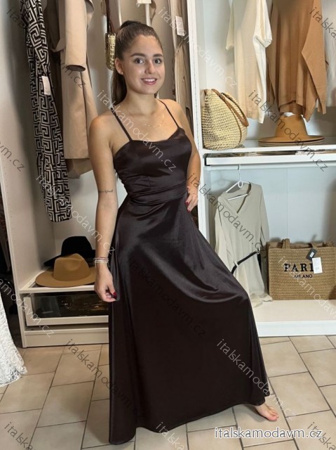 Šaty dlouhé společenské saténové na ramínka dámské (XS/S/M ONE SIZE) ITALSKÁ MÓDA IMC25117/DUR