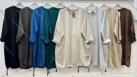 Tunika mikinová s vreckami dlhý rukáv dámska nadrozmer (54/56/58 ONE SIZE) TALIANSKA MÓDA IM425598