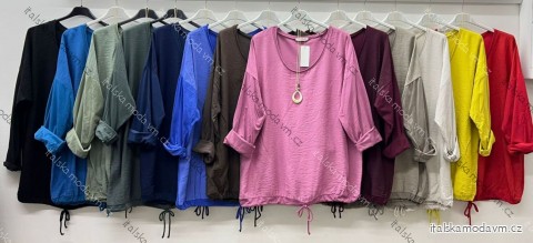 Tričko s přívěskem dlouhý rukáv dámské nadrozměr (52/54/56 ONE SIZE) ITALSKÁ MÓDA IM425611